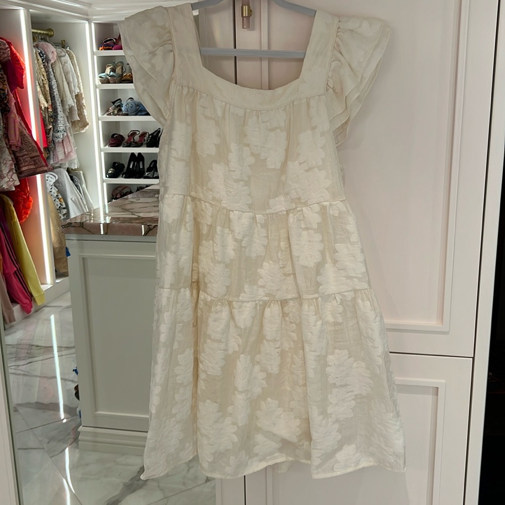 ENTRO dress || size L white ruffle poplin cap sleeve